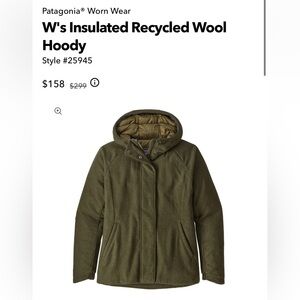 Patagonia‎ 25945 Insulated Recycled Wool Hoody Full Zip Sz L Green Womens